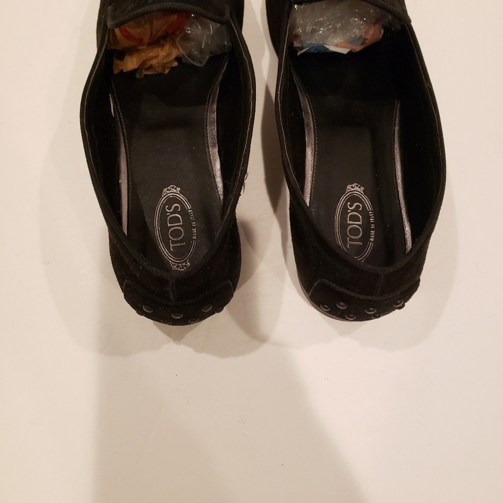 Tod's women's shoes flats Black Suede Studded Smoking Slippers Size 39 silver - Picture 6 of 7